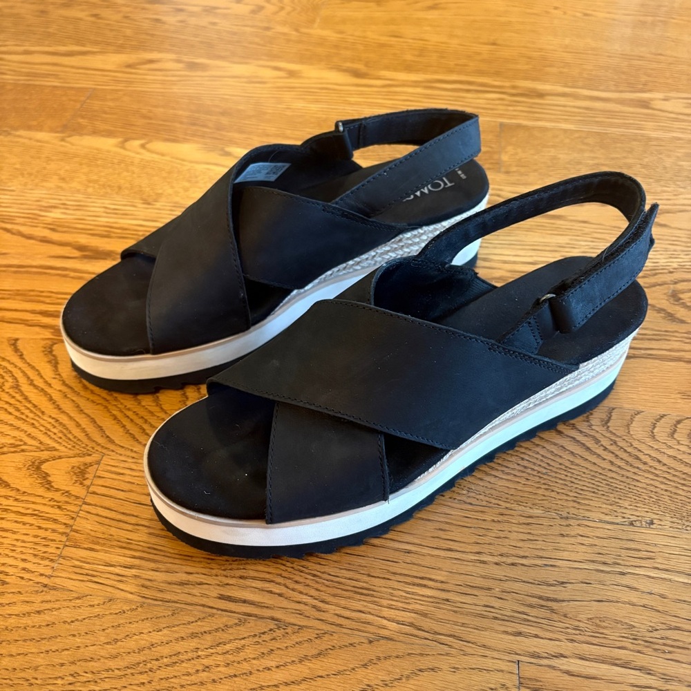 Toms Black Diana Crossover Slingback Platform Sandals